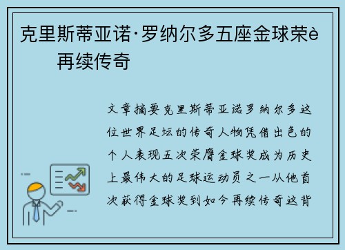 克里斯蒂亚诺·罗纳尔多五座金球荣耀再续传奇